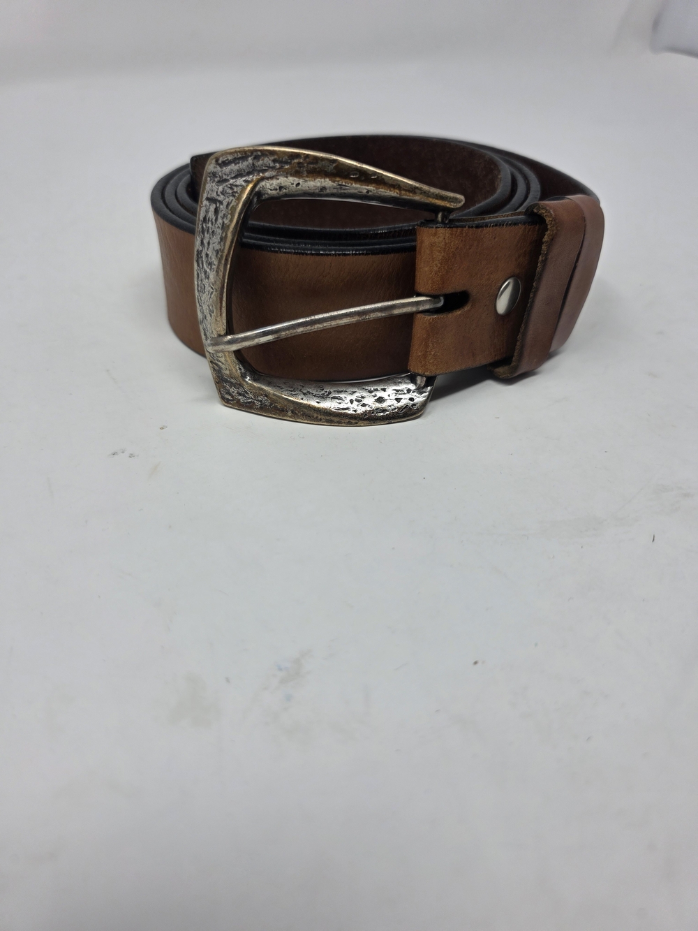 Slipada Brown Genuine Italian Leather Belt XL Sculped Silver Buckle
